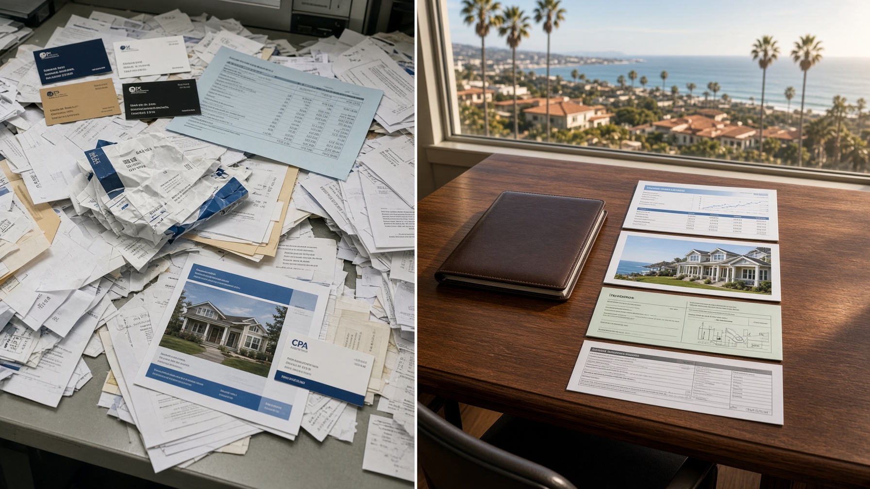 Scattered professional papers versus one organized Santa Barbara table